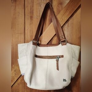 The Sak White and Brown leather Shoulder Bag  double straps